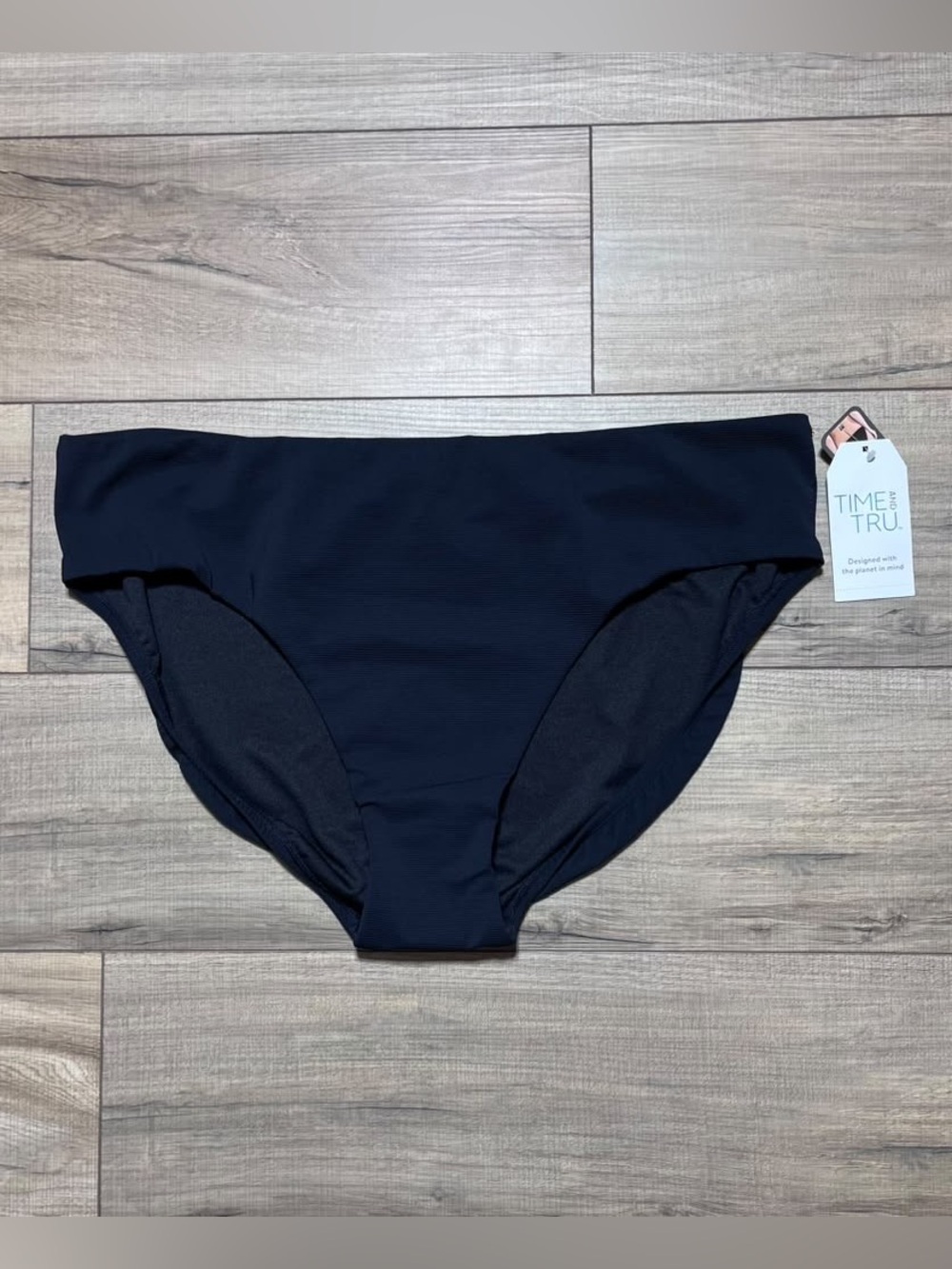 Time and Tru Womens Bikini Fit Ribbed Swim Bottom Size 2X (20W-22W) Black